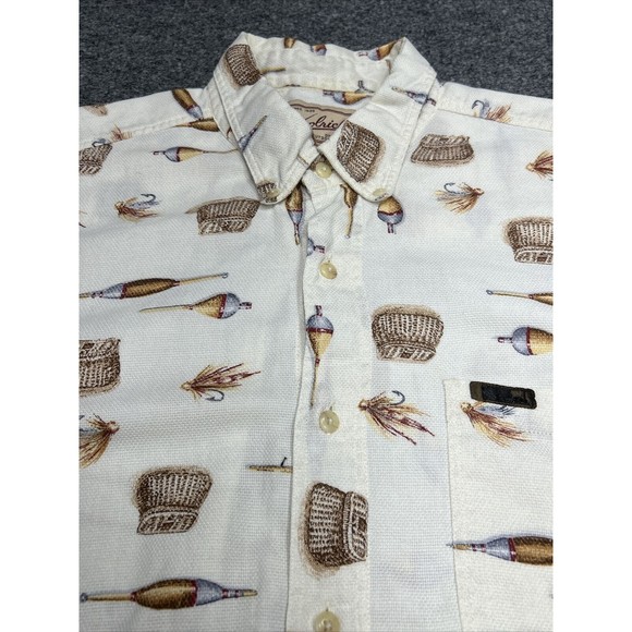 WOOLRICH Button Up Shirt ~ Fish Fishing Tackle Rod Reel Lure ~ Tan Short Sleeve - Picture 2 of 6